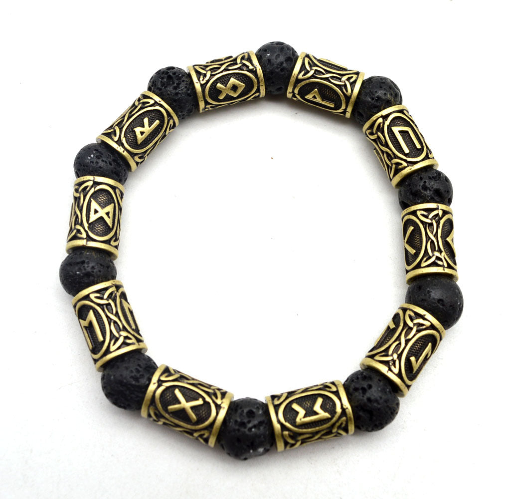Volcanic Lava Stone Viking Rune Bracelet