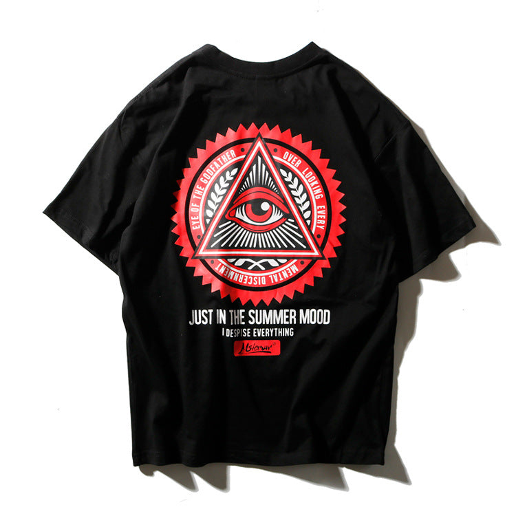 Loose eyes English print short sleeves