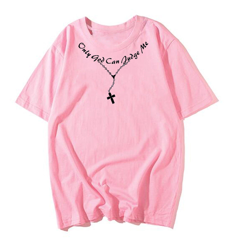 Personalized English Alphabet Necklace Print Women's Short Sleeved Loose T Shirt