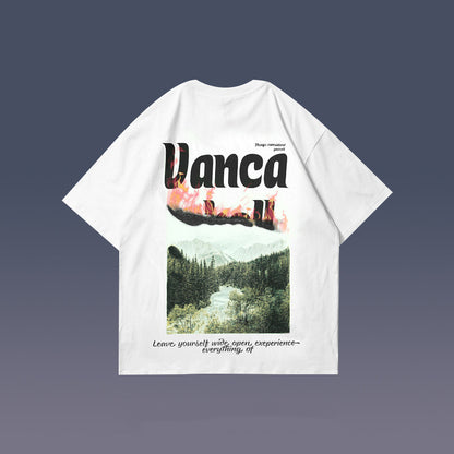 Short-sleeved Hong Kong Style Letter Landscape Print Loose