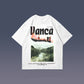 Short-sleeved Hong Kong Style Letter Landscape Print Loose