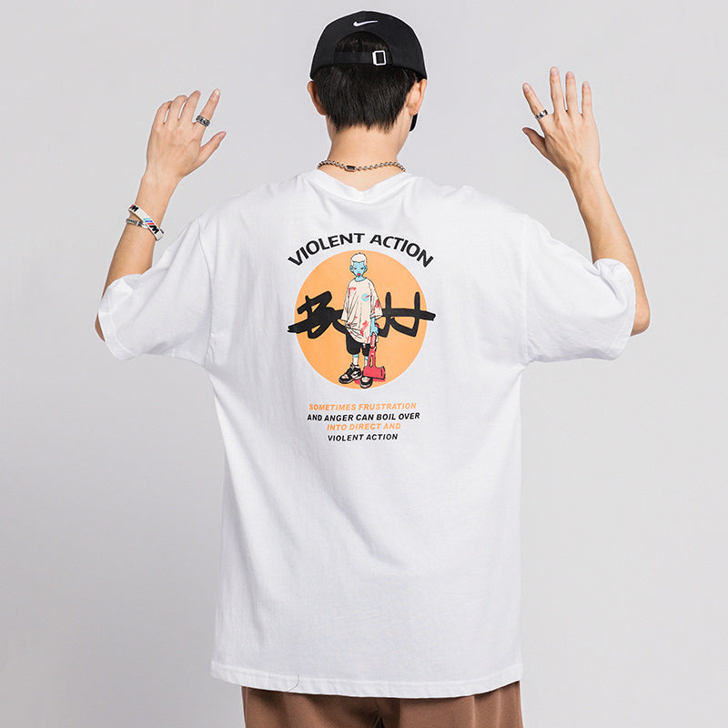 All-match cotton half sleeve printed top