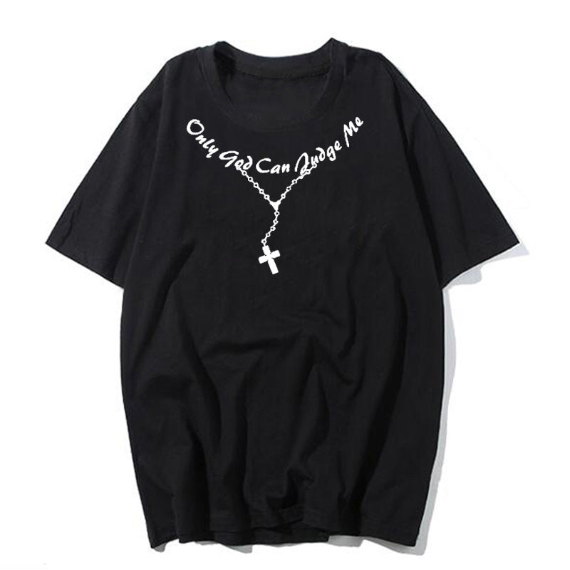 Personalized English Alphabet Necklace Print Women's Short Sleeved Loose T Shirt