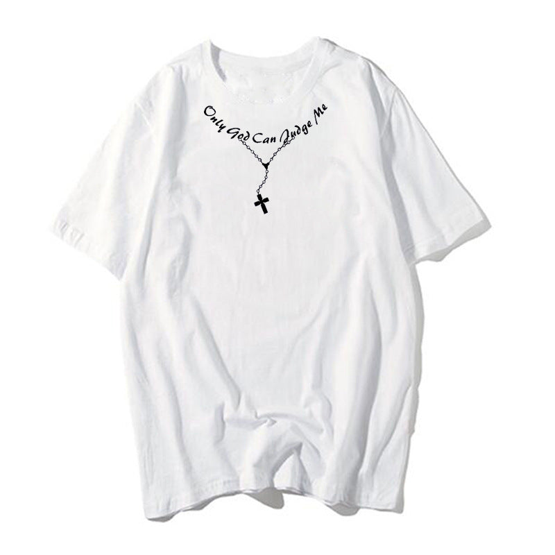 Personalized English Alphabet Necklace Print Women's Short Sleeved Loose T Shirt
