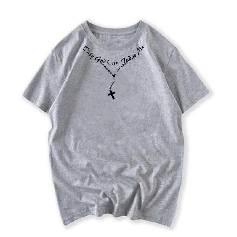 Personalized English Alphabet Necklace Print Women's Short Sleeved Loose T Shirt