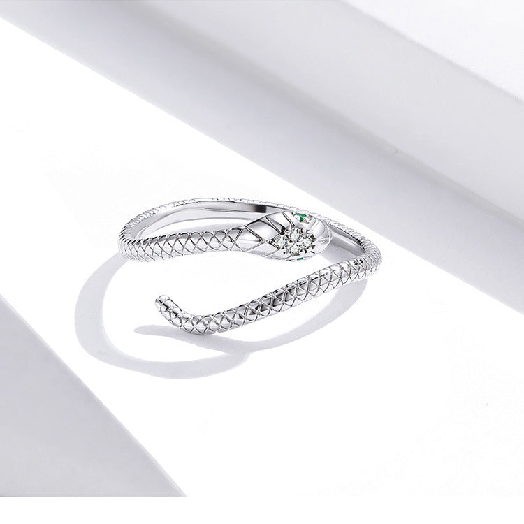 Sterling Silver Emerald Green Snake Ring