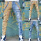 Color Block Wash Jeans Men's Trendy Brand Slim Straight-leg Pants