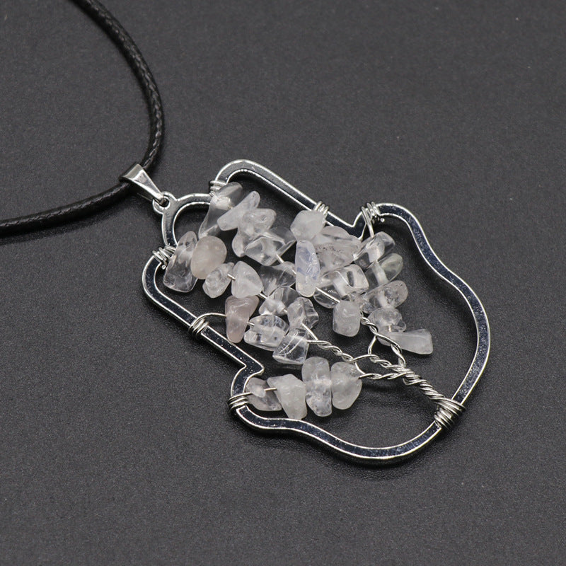Hamsa Hand  Crushed Stone Tree of Life  Necklace