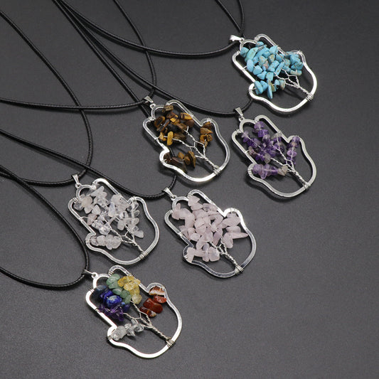 Hamsa Hand  Crushed Stone Tree of Life  Necklace