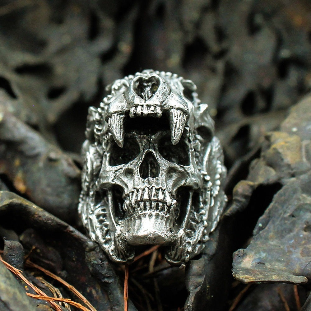 Retro Double Skull Ring