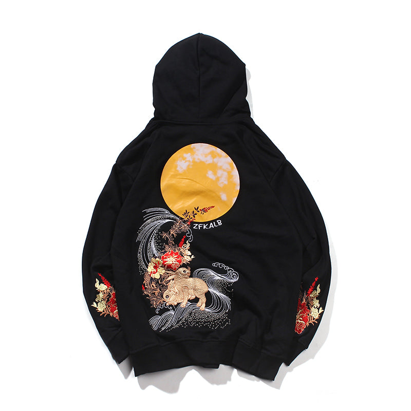 New Chinese style embroidered thin hooded sweater