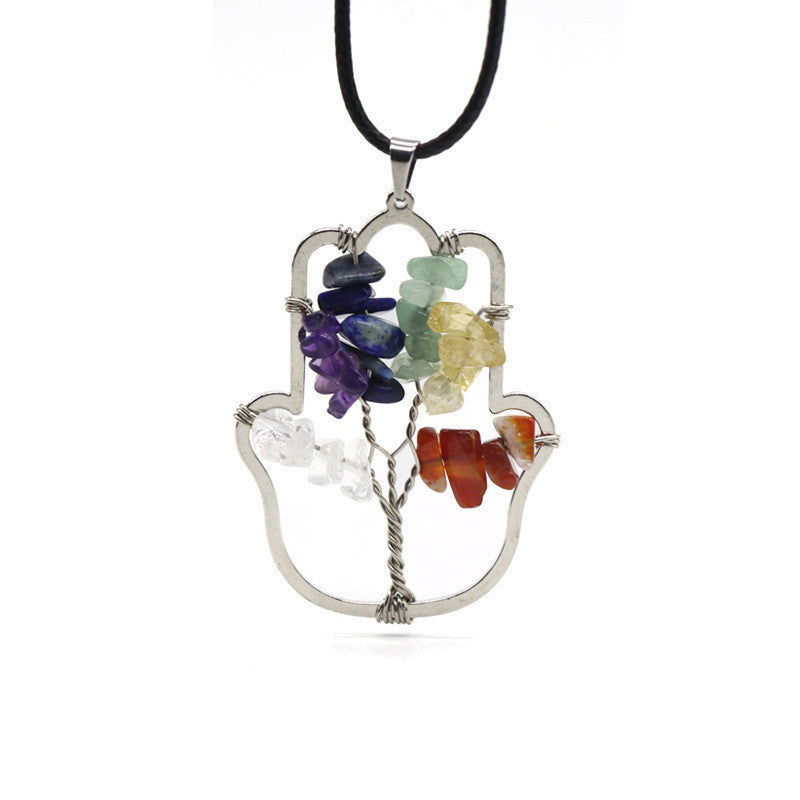 Hamsa Hand  Crushed Stone Tree of Life  Necklace
