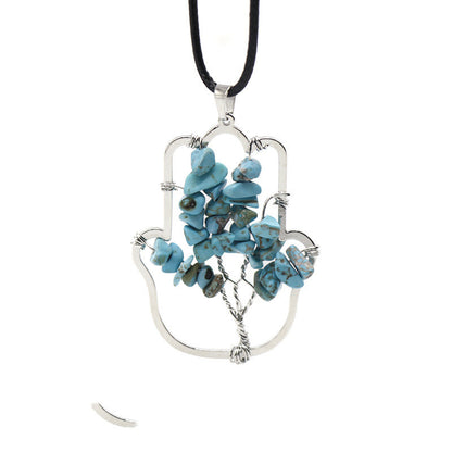 Hamsa Hand  Crushed Stone Tree of Life  Necklace
