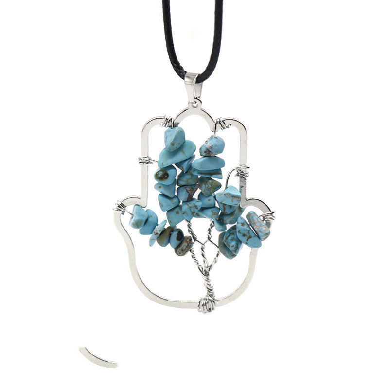 Hamsa Hand  Crushed Stone Tree of Life  Necklace