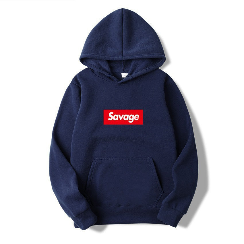 SAVAGE Couple Style Fashion Personality Printed Men's Sweatshirt with Fleece Hooded Hood