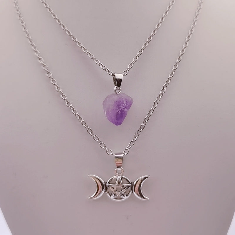 Natural Amethyst Pentagram Necklace