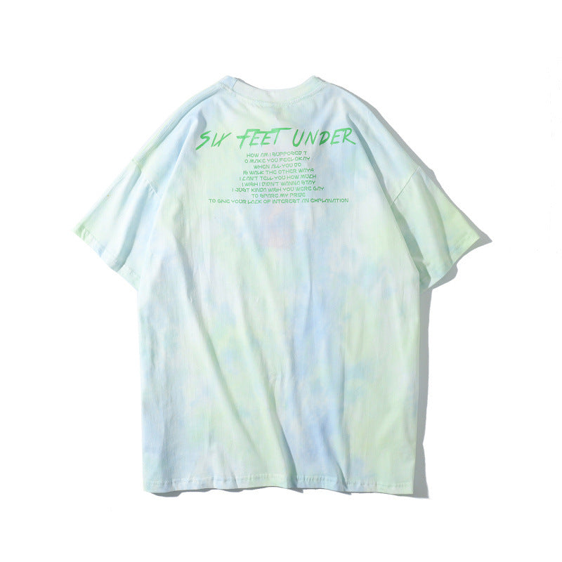Round collar tie-dye short sleeve