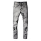 Trendy Cross Embroidered Gray Pencil Pants Men's Casual Jeans