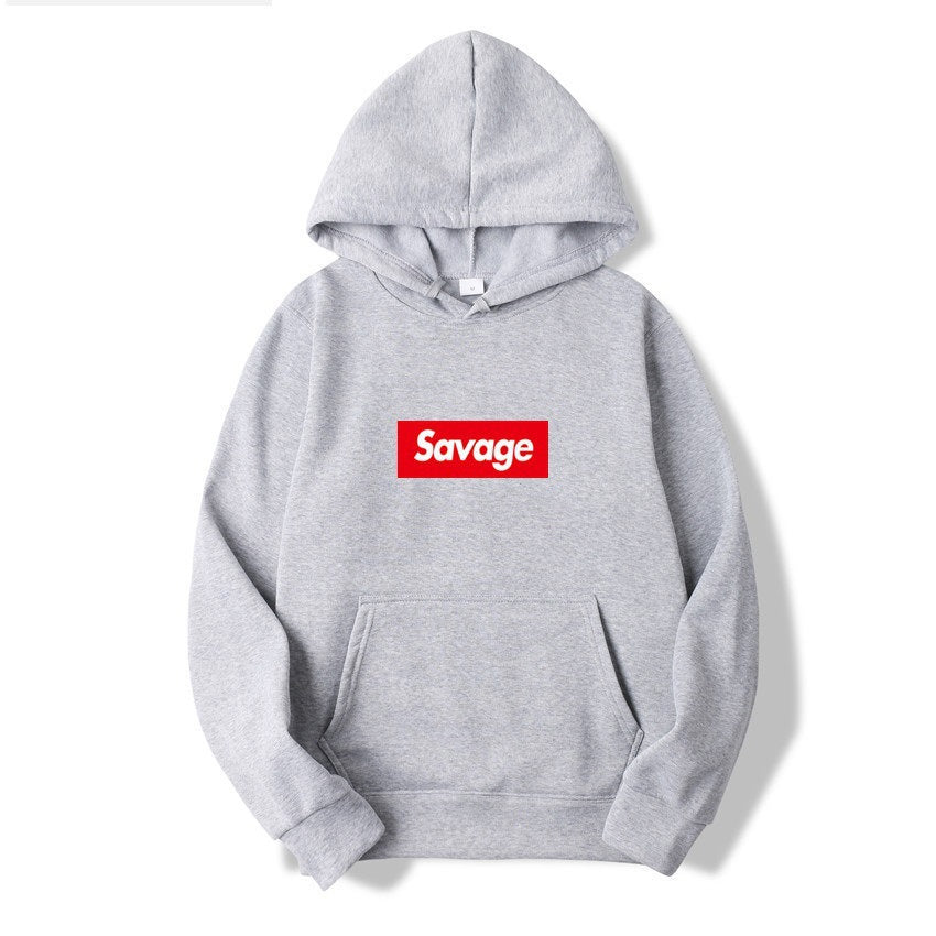 SAVAGE Couple Style Fashion Personality Printed Men's Sweatshirt with Fleece Hooded Hood