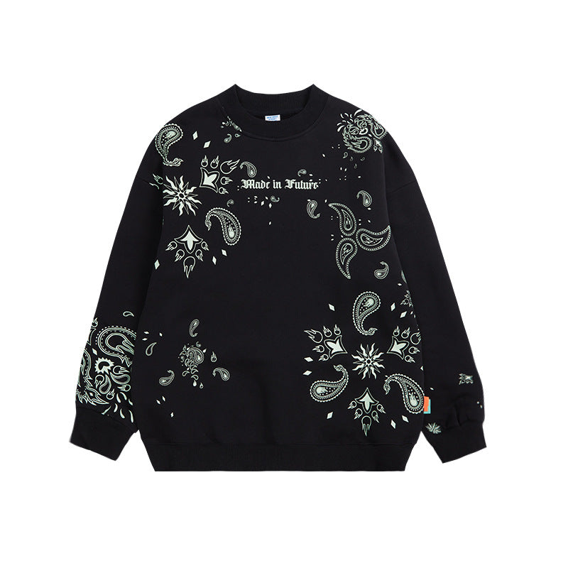 Luminous Cashew Flower Print Polar Fleece Hoodie