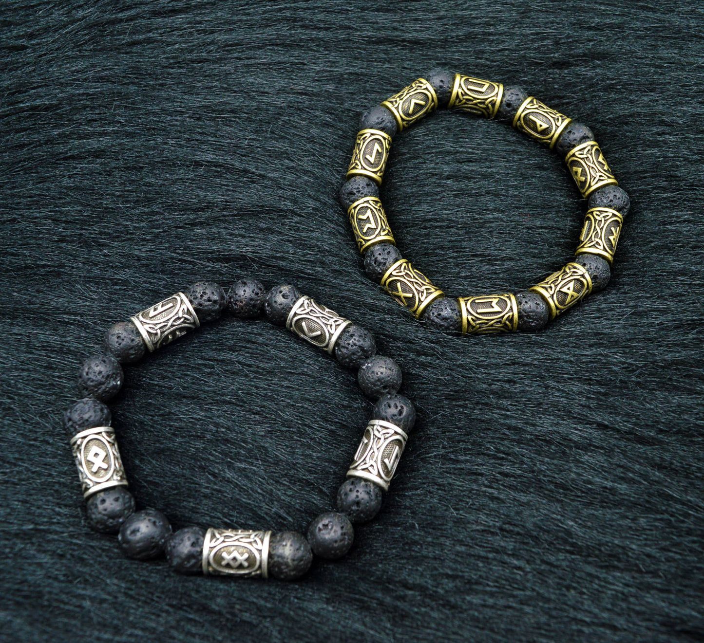 Volcanic Lava Stone Viking Rune Bracelet