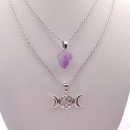 Natural Amethyst Pentagram Necklace
