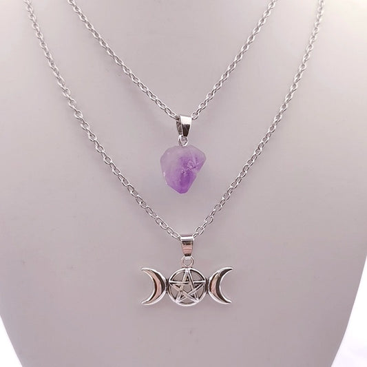 Natural Amethyst Pentagram Necklace