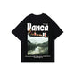 Short-sleeved Hong Kong Style Letter Landscape Print Loose