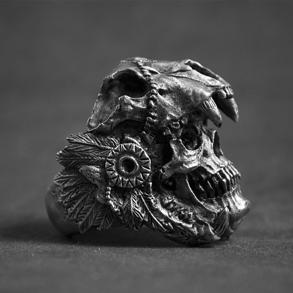 Retro Double Skull Ring