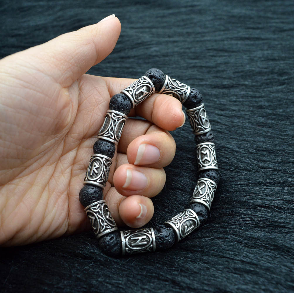 Volcanic Lava Stone Viking Rune Bracelet