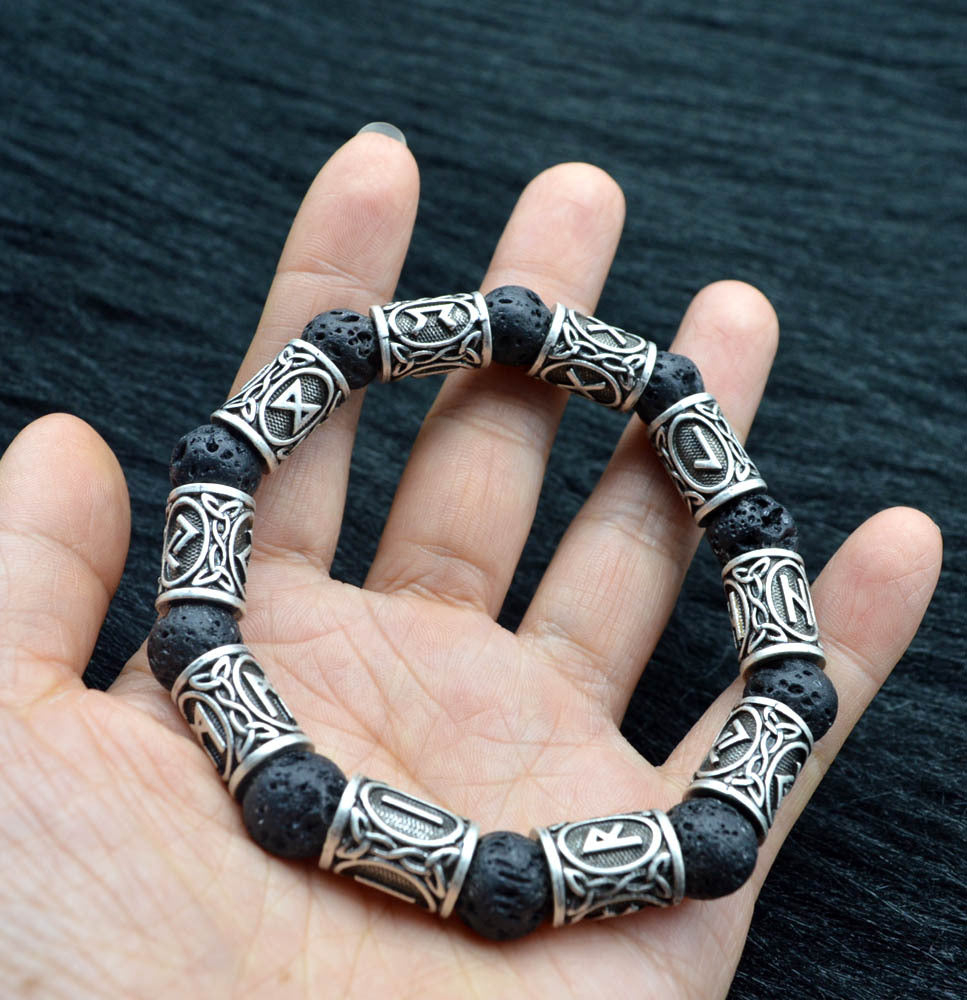 Volcanic Lava Stone Viking Rune Bracelet