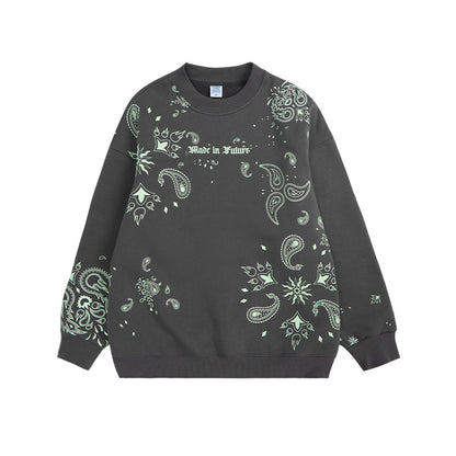 Luminous Cashew Flower Print Polar Fleece Hoodie