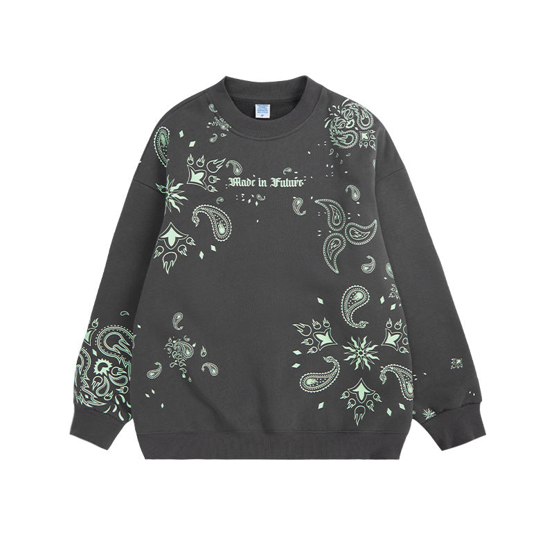 Luminous Cashew Flower Print Polar Fleece Hoodie