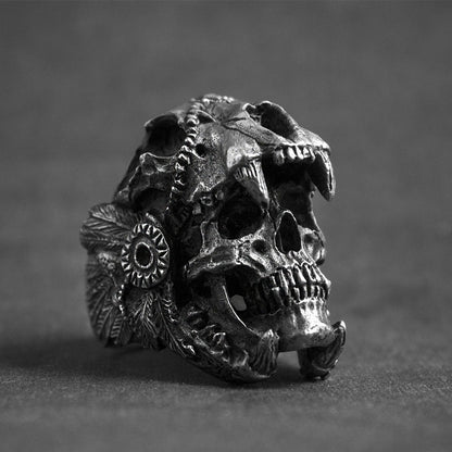 Retro Double Skull Ring