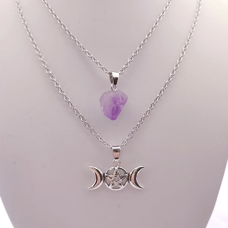 Natural Amethyst Pentagram Necklace