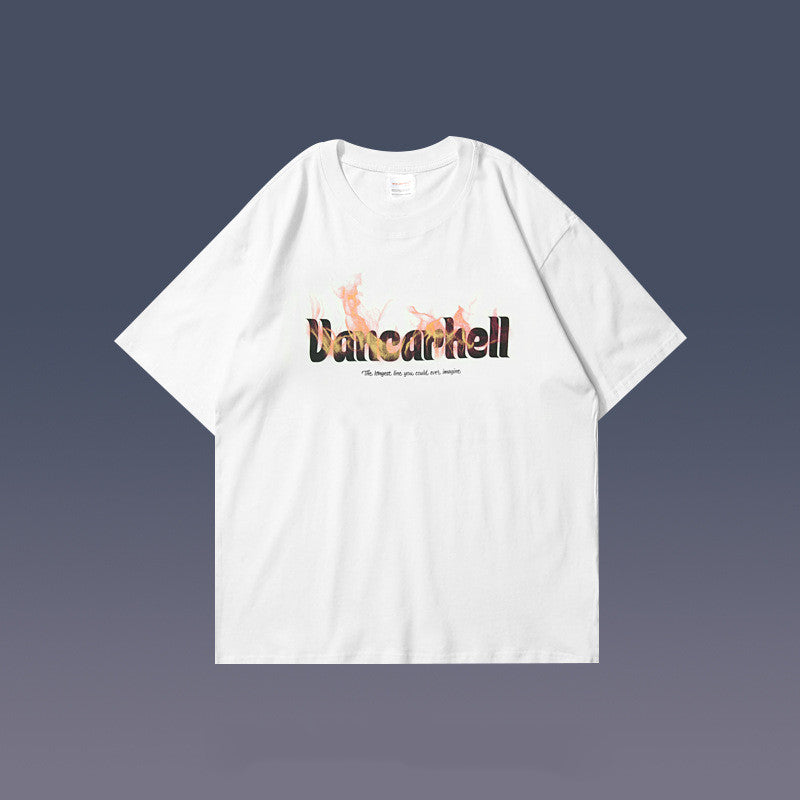 Short-sleeved Hong Kong Style Letter Landscape Print Loose