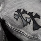 Trendy Cross Embroidered Gray Pencil Pants Men's Casual Jeans