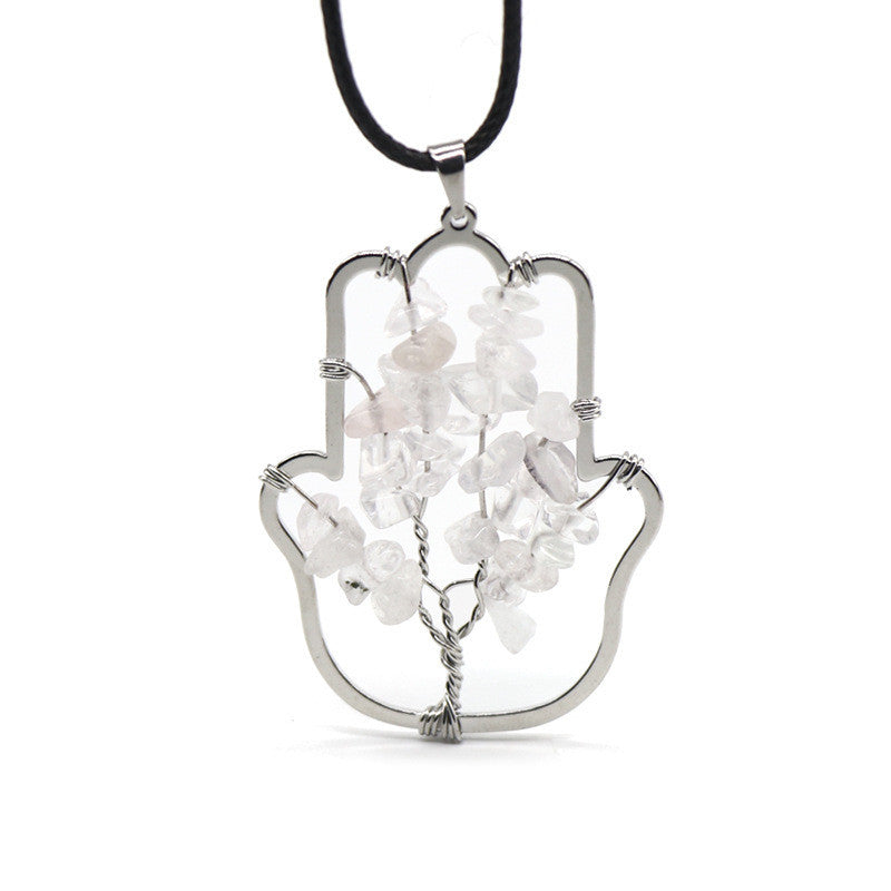 Hamsa Hand  Crushed Stone Tree of Life  Necklace