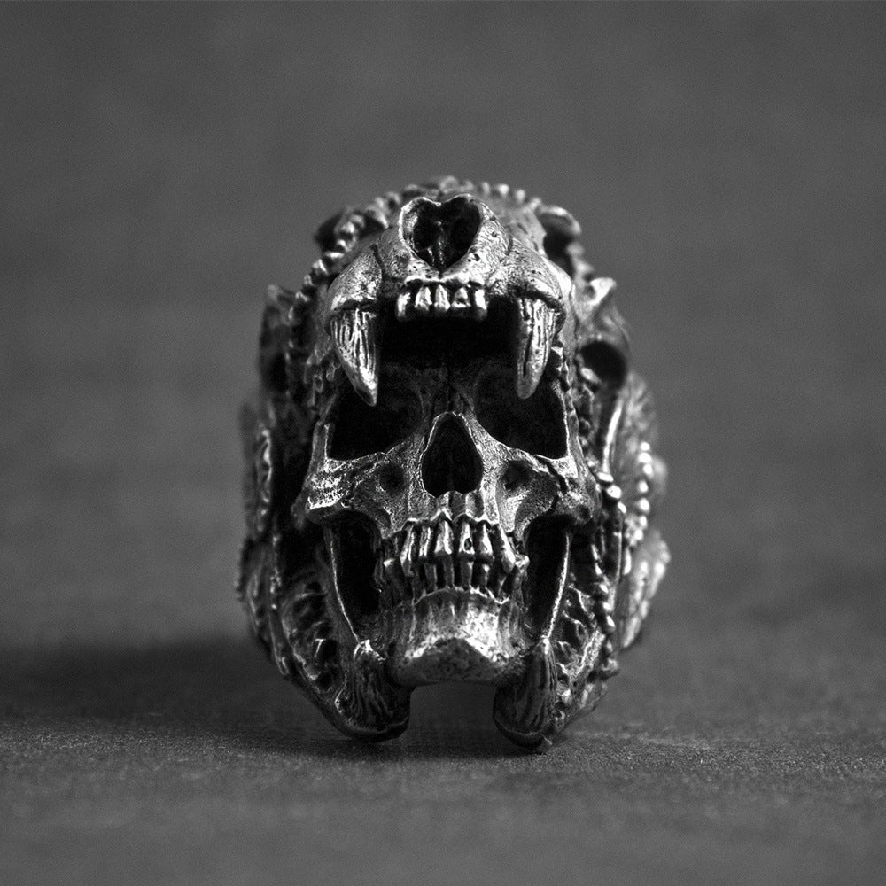 Retro Double Skull Ring